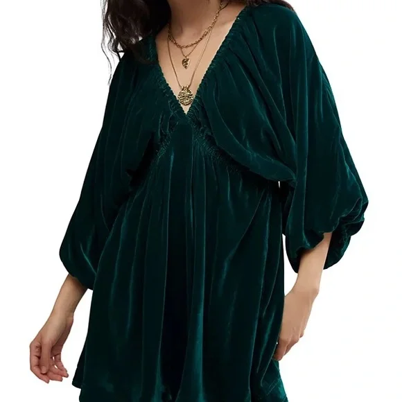 Free People Portia Velvet Mini Dress emerald green
Size s - Picture 2 of 7